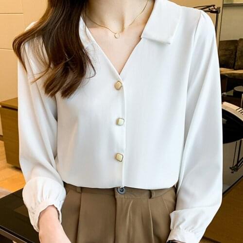 Autumn Women Office Lady Chiffon White Blouse Shirt Tops Long Sleeve Blouse Women Blusas Mujer De Moda 2021 Blouses Shirts F179
