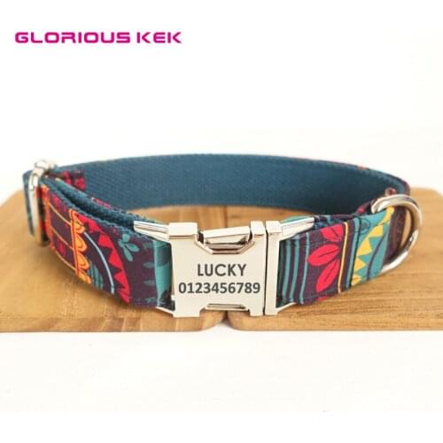 Nylon Designer Dog Collars for Big Small Dogs Custom ID Vintage Tribal Pattern Soft Pet Padded Dog Collar Outdoor Travel Walking