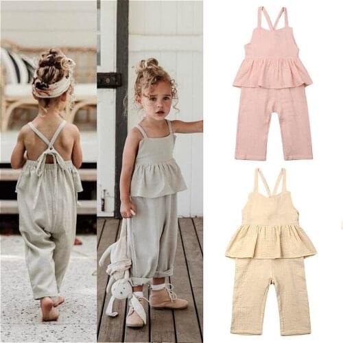 1-6Y Baby Girls Suapender Pants Overalls 2021 Summer Kids Clothes Toddler Sleeveless Ruffle Loose Romper Jumpsuit Baby Outfits