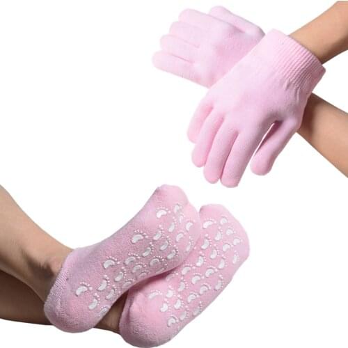 Anti-Slip Moisturizing Treatment SPA Gel Socks and Gloves Set Hands Foot Cracked Skin Care