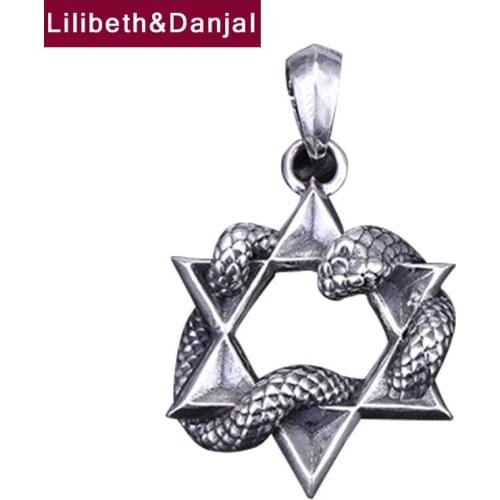 Six Pointed Star Guardian Snake Real 925 Sterling Silver Necklace Pendant Vintage Fashion Jewelry Women Men 2021 Designer P26