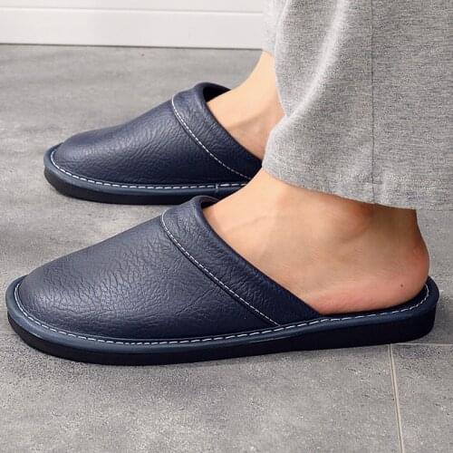 Solid Brown Black Leather Slippers Men Bedroom Shoes Man Summer Spring Autumn Slippers Male Slides 2021 New Arrivals