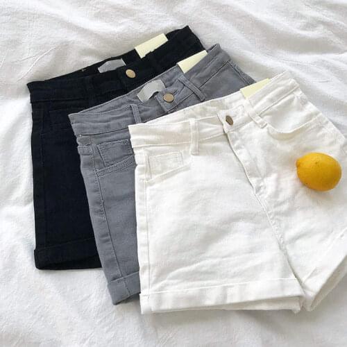Retro High Waist Denim Shorts Women Gray White Black Casual Summer Shorts Slim Sexy Streetwear Jeans Bike Shorts Female C7187