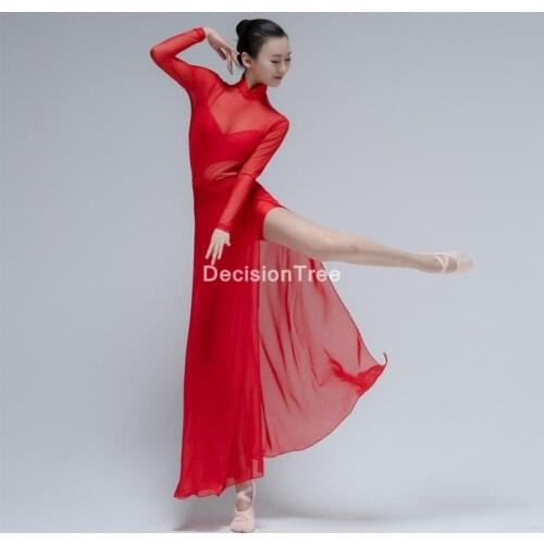 2021 mesh long-sleeved big swing dress for women solid dance dress ballroom dance long swing dress chiffon big wing dance dress