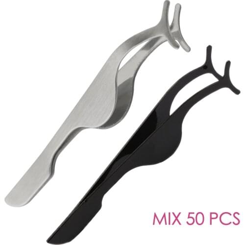 10/20/30/40/50 pcs Wholesale Stainless Steel Eyelashes Tweezers Lashes Extension Silver/Black Eyelash Tweezer Makeup Tools