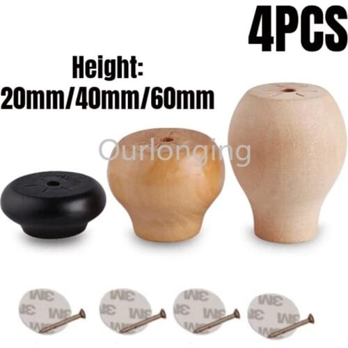 4pcs Furniture Legs Feet Solid Wood Table Carbinet Coach Sofa Round Shape Leg Foot 2/4/6cm Height 3 Colors