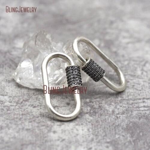 Antique Silver Lock Oval Shape Screw Clasp Lock Carabiner Lock Jet CZ Paved Lock 16x29mm FC28830