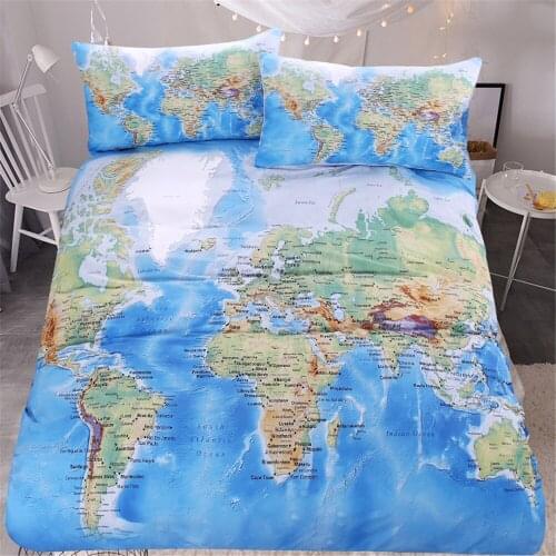 Free shipping blue world map bedding set 1pc duvet cover&2pcs pillow cases children home textile