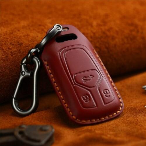 Genuine Leather Remote Car Key Case For Audi A4 A4L 8S 2017 2016 Allroad B9 Q5 Q7 TT TTS Protector Key Cover Keychain