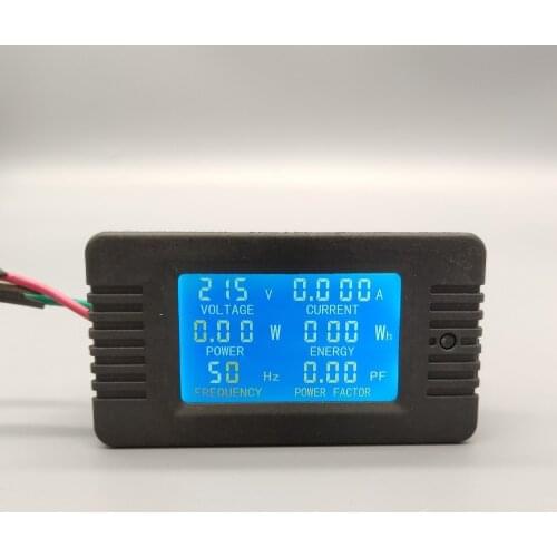 6 in 1 AC 10A Digital Voltmeter Ammeter Energy Power Power Frequency Factor Current Panel Meter Detector 110V 220V LCD Blue