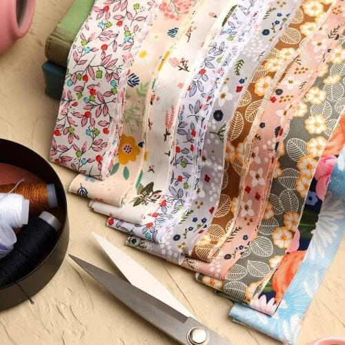 Dailylike 10 Pcs 1.25 x 78 inches Sewing Cotton Assorted Fabric Long Cotton Tape, Double Fold Bias Tape , 10 Floral Patterns