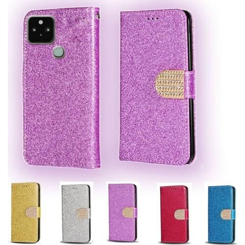 For Google Pixel 5 Luxury Glitter Diamond Flip Leather Wallet Phone Case For Google Pixel 4a 5G Phone cover with card slot