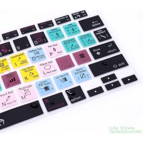 For MacBook Air 13 Inch 2021 2020 Touch ID A2179 and A2337 M1 Chip AI Illustrator Shortcut Hotkey Silicone Keyboard Cover Skin
