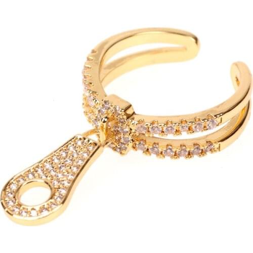 EYIKA New Creative Simple Adjustable Zircon Personality Zipper Index Finger Ring for Women Geometric Multilaye Ring Gold Jewelry