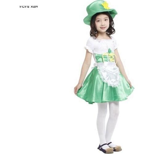 M-XL Green Beer girl Cosplay Halloween Maid Costumes Kids Ireland Elf Role play Childrens day Carnival Purim Parade party dress