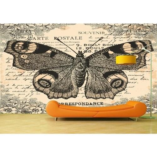 Custom Wallpaper Murals Wall Retro Butterfly Self Adhesive Vinyl Wall Sticker Poster Wall Paper Home Decor