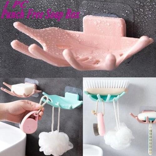 Hand Shaped Punch-free Suction Cup Wall Hanging Kitchen Bathroom Drain Soap Box Holder