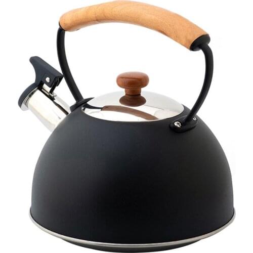 2021 Limited New Whistling Kettle Black Whistle Kettle Wooden Handle European Whistling Teapot For Gas Stove Induction Cooker