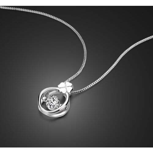 Wholesale Women100% Sterling Silver Jewelry Elegant Clover Pendant Necklace Fashion 5A Cubic Zircon Choker Gift