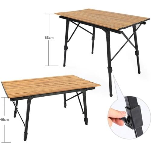 Outdoor Camping telescopic folding table Wood grain aluminum alloy desk Picnic Barbecue Self-driving Travel Table