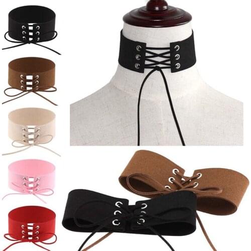 Sexy Harajuku Lace Up Anime Jewelry Velvet Leather Vintage Punk Gothic Choker Necklace for Women Girl Jewelry Gift