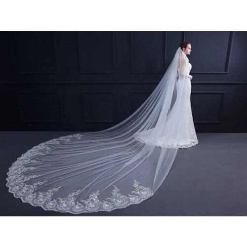 White Ivory wedding veil 108"W x157"L (4 meter) Cathedral Wedding Veils Long Lace Edge Bridal Veil with Comb Wedding Accessories