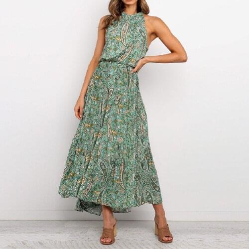 Summer Elegant beach White Dress Women 2020 Sexy Fashion Print sleeveless floral Halter boho Ladies long dress women vestidos