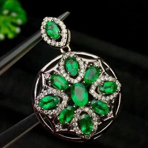 Natural green diopside Pendant natural gemstone pendant 925 sterling silver Fashion elegant Round ball girl woman gift jewelery
