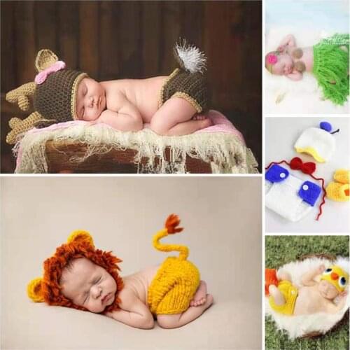 Newborn Baby Photography Props Hand Crocheted Animal Cartoon Design Unisex Boy Girl Costume