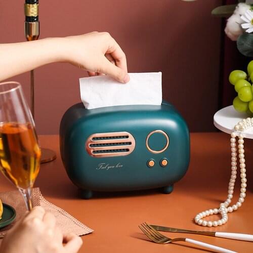Retro Radio Model Tissue Box Desktop Paper Holder Vintage Dispenser Storage Napkin Case Organizer Ornament Craft