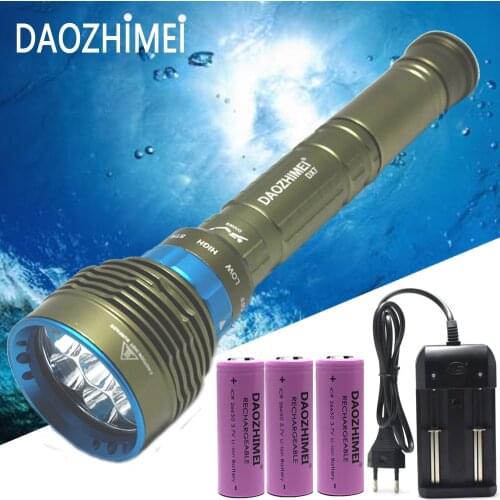 70W 8000Lm 7xXM-L2 LED Diving Flashlight 100M Diver Flash Light Waterproof Torch Lanterna+3x26650 Battery+Charger Lamps