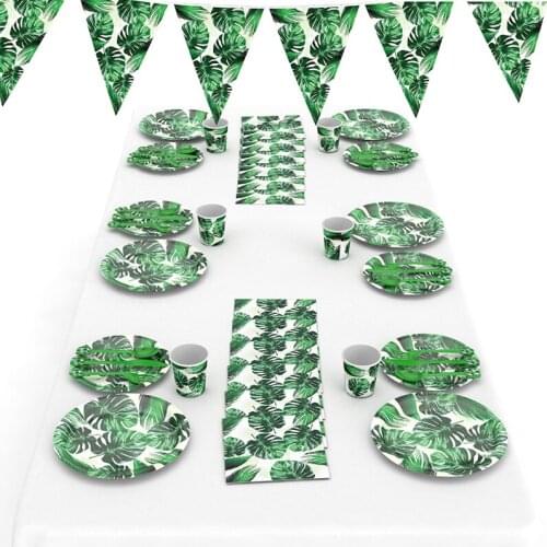 Tropical Leaf Disposable Tableware Summer Party Paper Plate Cups Napkin Hawaiian Wedding Birthday Event Party Decor Supplies