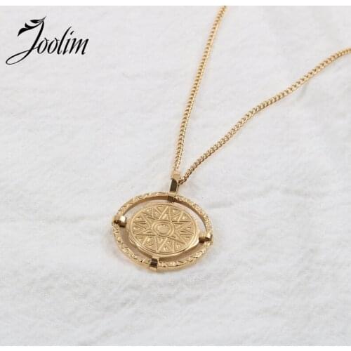 Joolim Jewelry PVD Gold Finish Fahionable Antique Sun Coin Pendant Necklace Stylish Stainless Steel Necklace