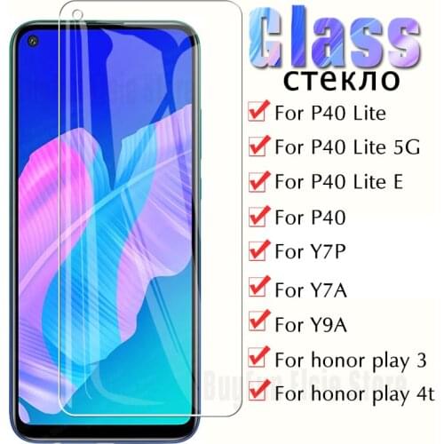 1/2PCS Tempered glass on the for huawei P40 Lite 5G E Y7p Y7a Y9a film screen protector for honor play 3 4t protective glass
