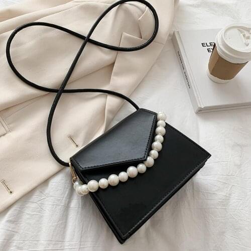 Solid Color Thick Chain Pearl Small PU Leather Crossbody Bags For Women 2021 Summer Shoulder Cross Body Bag Ladies Handbags