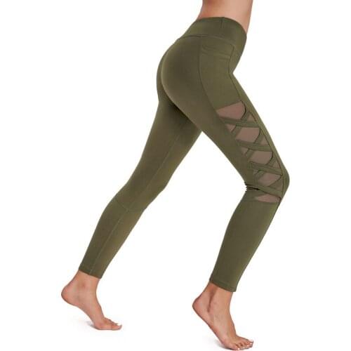 Women Yoga Pants Leg Mesh Stitching Workout Leggings Fitness High elastic tights Gym Sport Pants Running Leggings