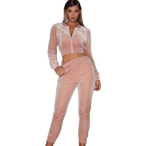 2021 Fashion New Women Elegant Solid Set For Women Warm Short Jacket And Long Pant Two Piece Sets Zipper Ladies Sweatshirt Suits