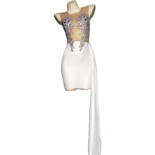 White Swan 4 Color Dress Rhinestone Sheath Dress Women Party Wedding Engagement Formal Dress Nightclub Stage Catwalk Show Outfit