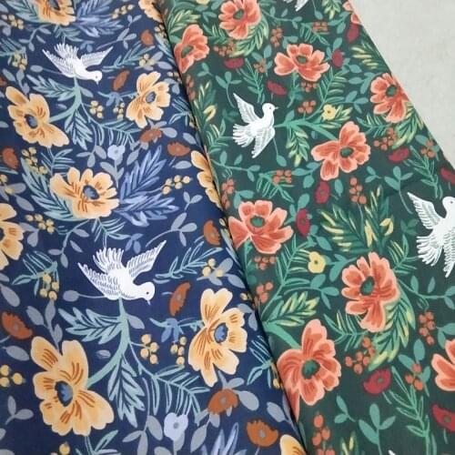 100% Cotton viaPhil Brand Blue & Green White Peace Pigeon Bird Printed Fabric Floral Fabric Patchwork Cloth Dress Home Decor