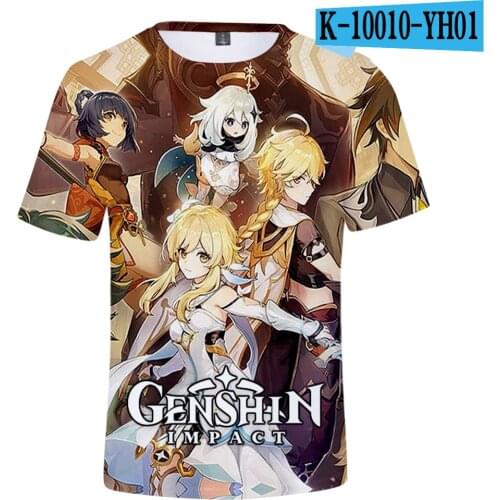 Genshin Impact 3D T Shirt for Adult/kids Mona Ganyu Razor Amber Kaeya Barbara Klee Diluc Venti Paimon Zhongli Cosplay Costume