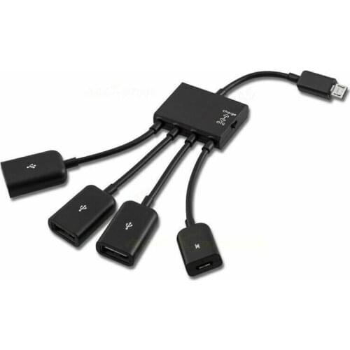 4 in 1 Micro USB HUB Adaptor with Power 4-Port Charging OTG Host Cable