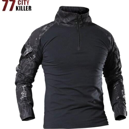 77City Killer Combat T-Shirt Men Tactical Army T Shirt Camouflage Military Multi-pocket Long Sleeve Hunting T Shirts Size S-4XL