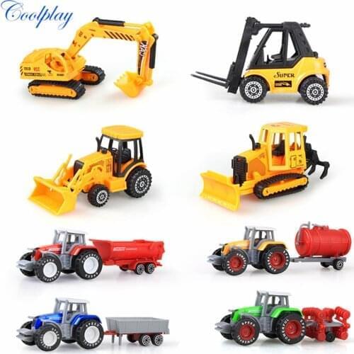 8pcs/set Children Alloy Engineering Truck Farmer Truck Toy Diecast Car Forklift Tractor Bulldozer Excavator Vehicle Model Kids