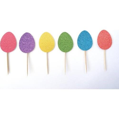 Glitter Easter Eggs Birthday Cupcake Toppers baby shower baptism wedding food treat picks