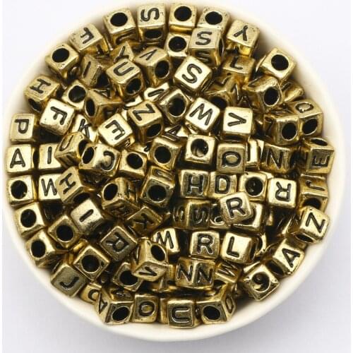 100-500pcs 6mm Golden Mixed Letter Acrylic Beads Square Alphabet Beads For DIY Crafts Making Scrapbooking Decoration Supplies