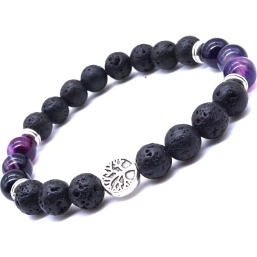 Tree of Life Natural Stone 8MM Black Lava Beads Bracelets DIY Aromatherapy Essential Oil Diffuser Bracelet Yoga Jewelry