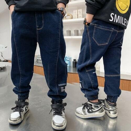 New Style Teenage Boys Jeans 2021 Spring Autumn Children Letter Printed Pants Kids Denim Trousers Age For 4 6 8 10 12 14 Years