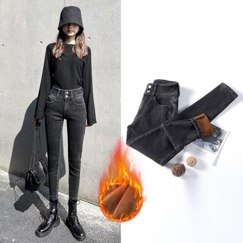 Varofi Flush jeans women winter high-waisted stretch pencil pants women wearing black outside woman jeans pants y2k jeans