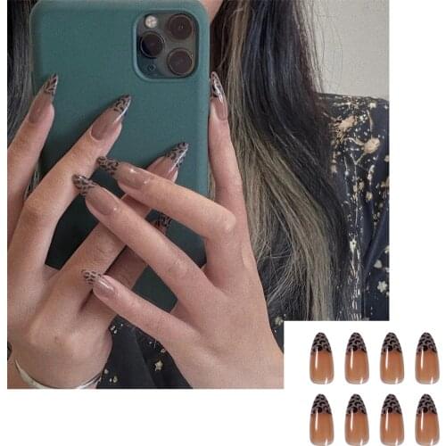 French Leopard Fake Nail Light Brown Wearing Nail Patch Removable False Nails DIY Nail Art Nail Salon 2021 NEW