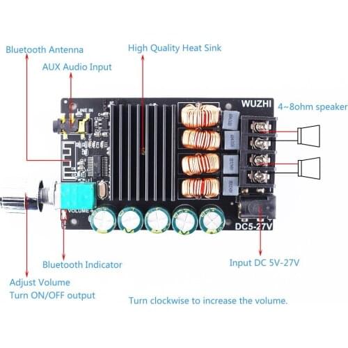 HIFI 100W*2 TPA3116D2 Bluetooth-Compatible Power Amplifier Board Stereo Audio AMP Amplificador DIY Home Theater DC 5-27V
